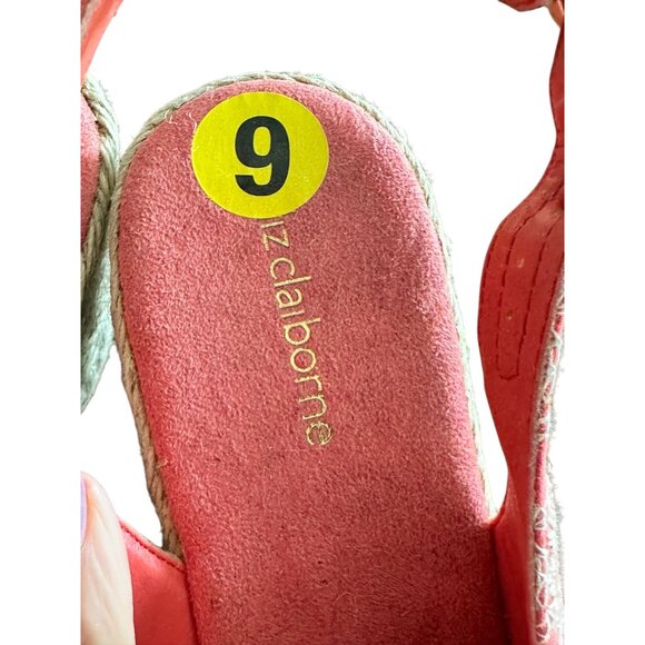 New Liz Claiborne Womens Red Open-Toe Espadrille Wedge Sandals 9M Fabric Upper & - Picture 4 of 7